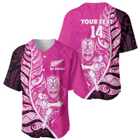 New Zealand Silver Fern Rugby Custom Baseball Jersey All Black Maori Pattern Pink - Polynesian Pride