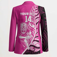 New Zealand Silver Fern Rugby Custom Blazer All Black Maori Pattern Pink - Polynesian Pride