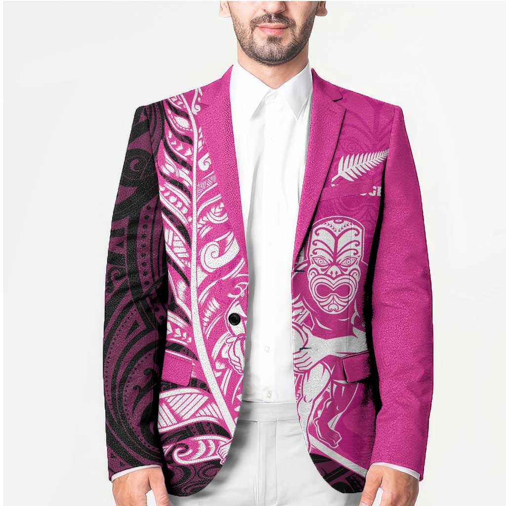 New Zealand Silver Fern Rugby Custom Blazer All Black Maori Pattern Pink - Polynesian Pride