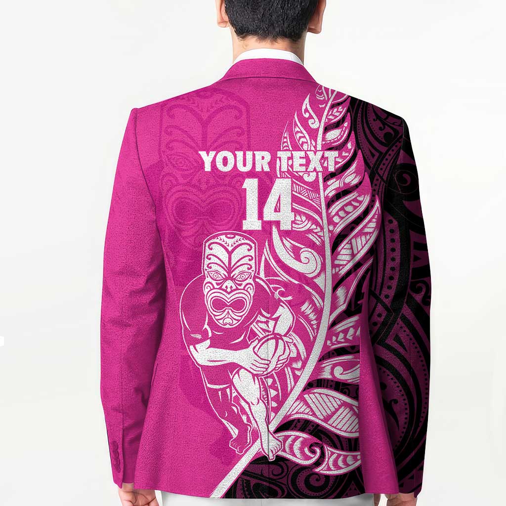 New Zealand Silver Fern Rugby Custom Blazer All Black Maori Pattern Pink - Polynesian Pride