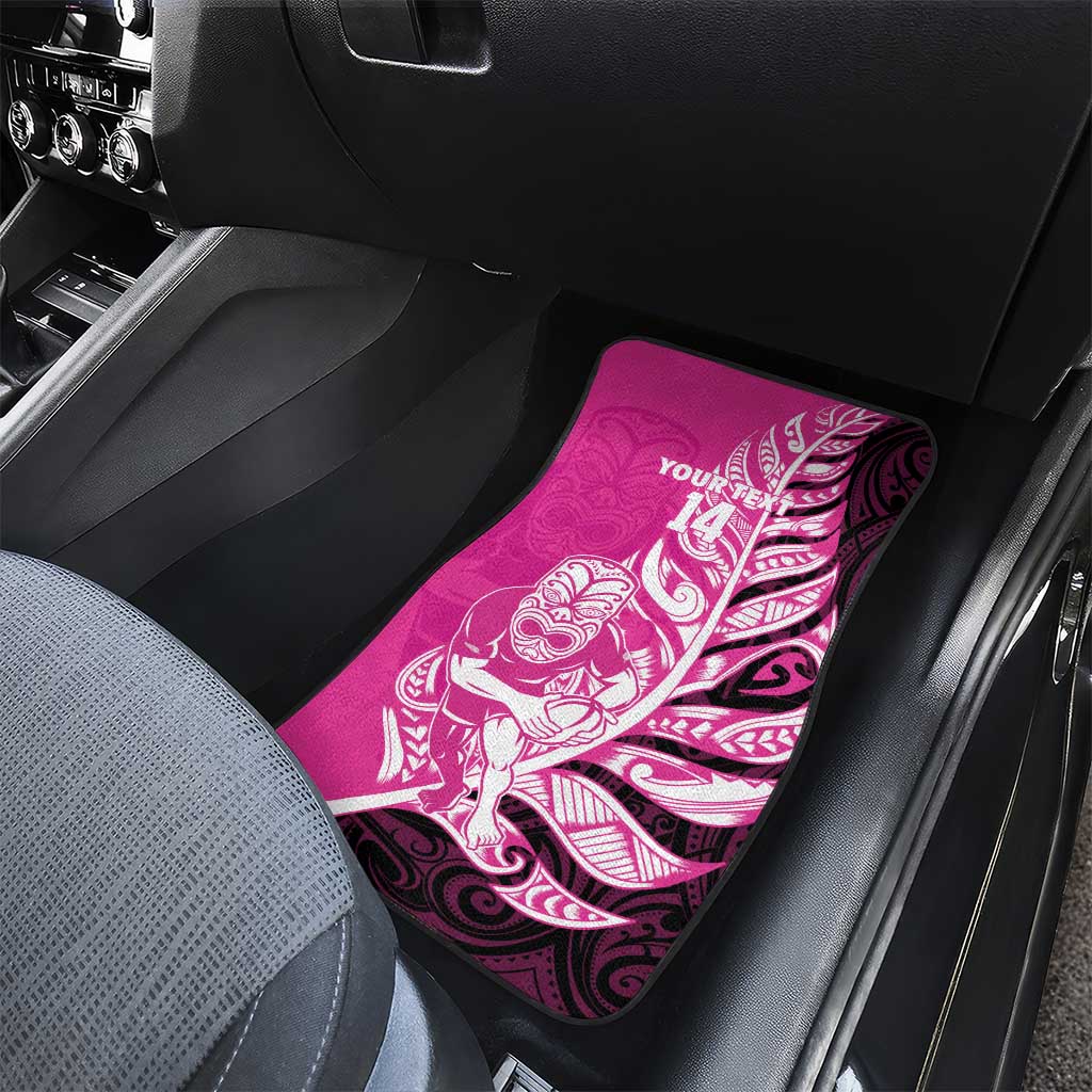 New Zealand Silver Fern Rugby Custom Car Mats All Black Maori Pattern Pink - Polynesian Pride