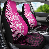 New Zealand Silver Fern Rugby Custom Car Seat Cover All Black Maori Pattern Pink - Polynesian Pride