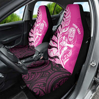 New Zealand Silver Fern Rugby Custom Car Seat Cover All Black Maori Pattern Pink - Polynesian Pride