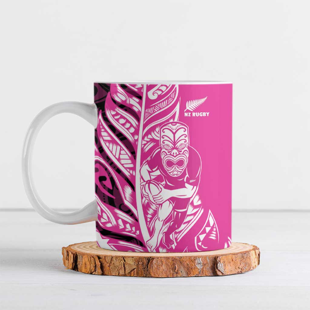 New Zealand Silver Fern Rugby Custom Ceramic Mug All Black Maori Pattern Pink - Polynesian Pride