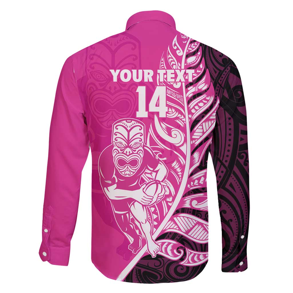 New Zealand Silver Fern Rugby Custom Family Matching Long Sleeve Bodycon Dress and Hawaiian Shirt All Black Maori Pattern Pink - Polynesian Pride