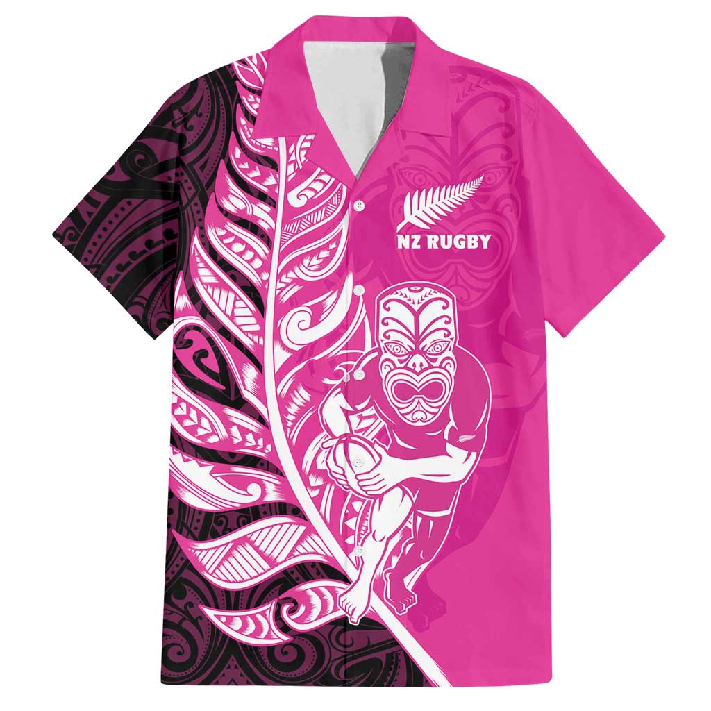 New Zealand Silver Fern Rugby Custom Family Matching Off Shoulder Short Dress and Hawaiian Shirt All Black Maori Pattern Pink - Polynesian Pride