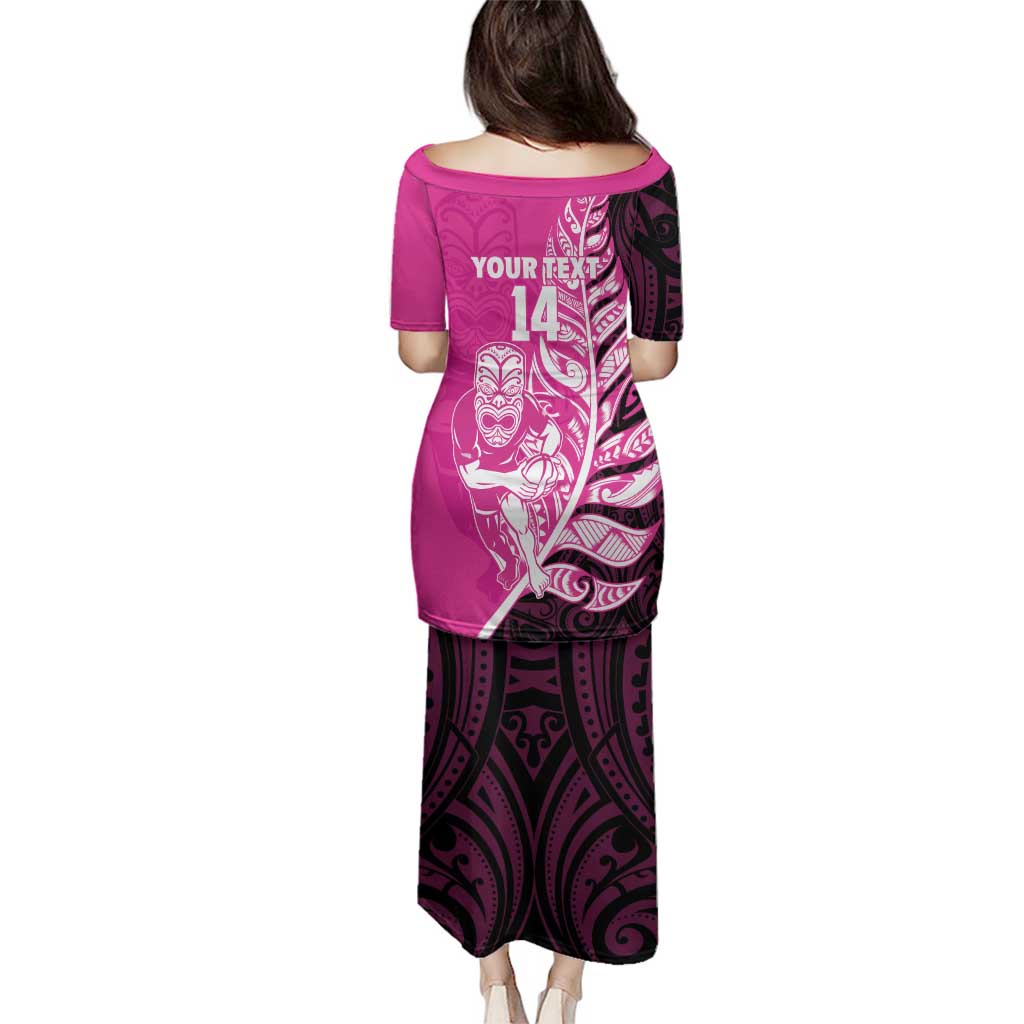 New Zealand Silver Fern Rugby Custom Family Matching Puletasi and Hawaiian Shirt All Black Maori Pattern Pink - Polynesian Pride