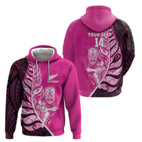 New Zealand Silver Fern Rugby Custom Hoodie All Black Maori Pattern Pink LT14 - Polynesian Pride