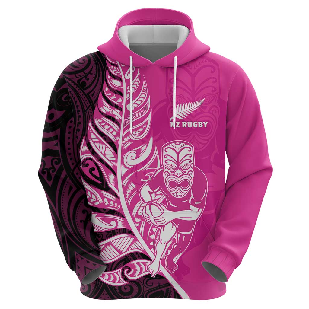 New Zealand Silver Fern Rugby Custom Hoodie All Black Maori Pattern Pink LT14 - Polynesian Pride
