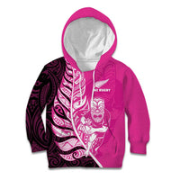 New Zealand Silver Fern Rugby Custom Kid Hoodie All Black Maori Pattern Pink - Polynesian Pride