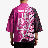 New Zealand Silver Fern Rugby Custom Kimono All Black Maori Pattern Pink - Polynesian Pride