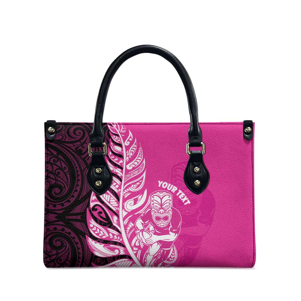 New Zealand Silver Fern Rugby Custom Leather Bag All Black Maori Pattern Pink - Polynesian Pride