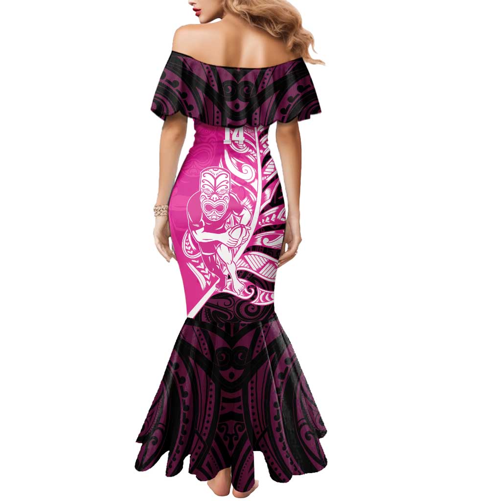 New Zealand Silver Fern Rugby Custom Mermaid Dress All Black Maori Pattern Pink - Polynesian Pride