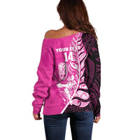 New Zealand Silver Fern Rugby Custom Off Shoulder Sweater All Black Maori Pattern Pink - Polynesian Pride