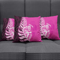 New Zealand Silver Fern Rugby Custom Pillow Cover All Black Maori Pattern Pink - Polynesian Pride