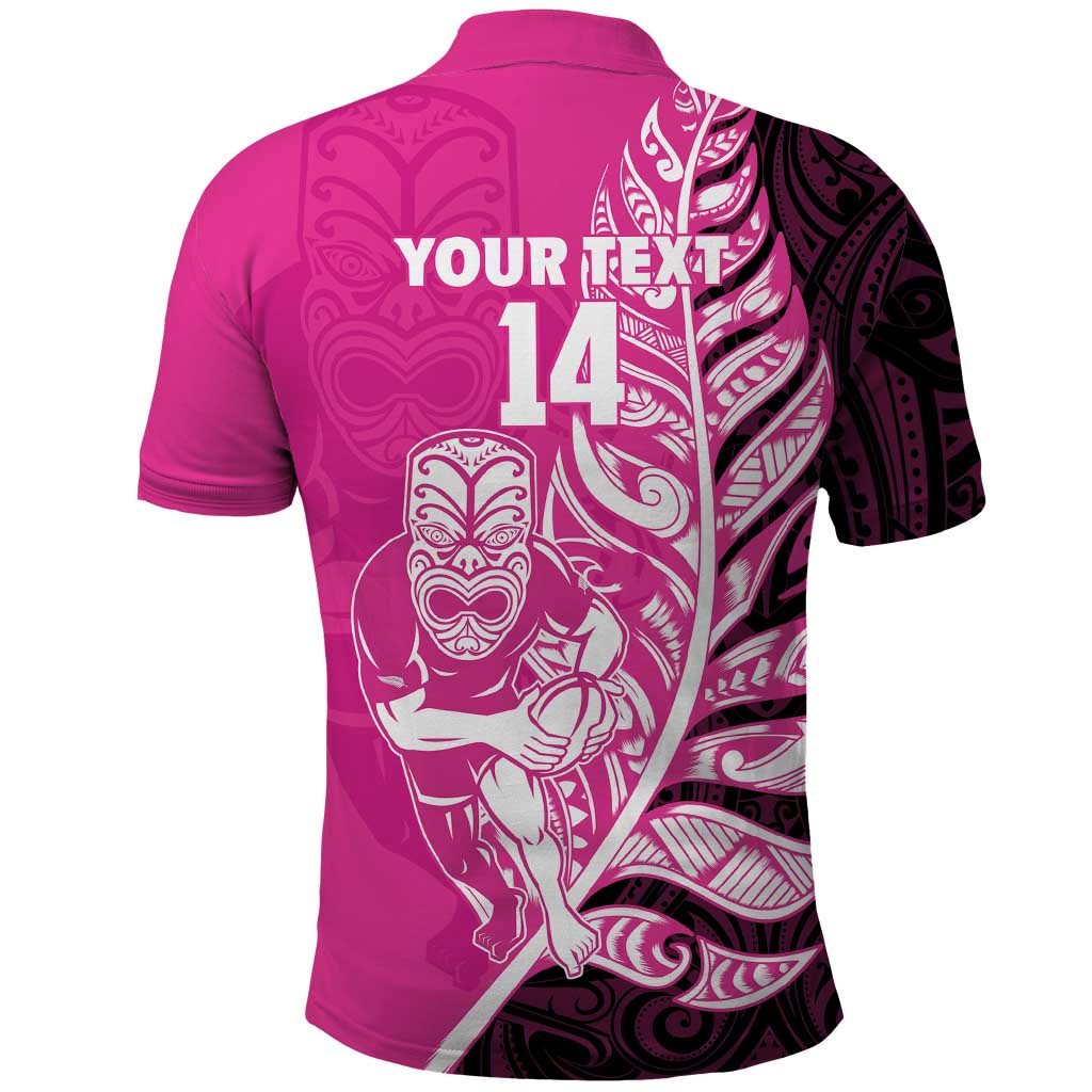 New Zealand Silver Fern Rugby Custom Polo Shirt All Black Maori Pattern Pink - Polynesian Pride