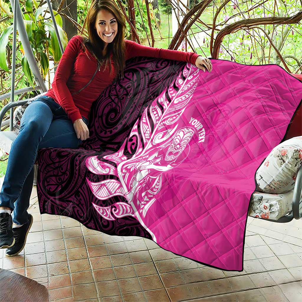 New Zealand Silver Fern Rugby Custom Quilt All Black Maori Pattern Pink - Polynesian Pride