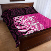 New Zealand Silver Fern Rugby Custom Quilt Bed Set All Black Maori Pattern Pink - Polynesian Pride
