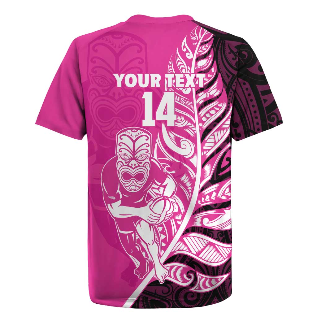 New Zealand Silver Fern Rugby Custom Rugby Jersey All Black Maori Pattern Pink - Polynesian Pride