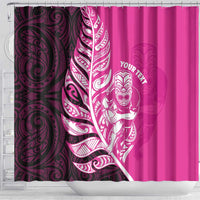 New Zealand Silver Fern Rugby Custom Shower Curtain All Black Maori Pattern Pink - Polynesian Pride