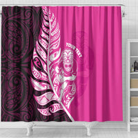 New Zealand Silver Fern Rugby Custom Shower Curtain All Black Maori Pattern Pink - Polynesian Pride