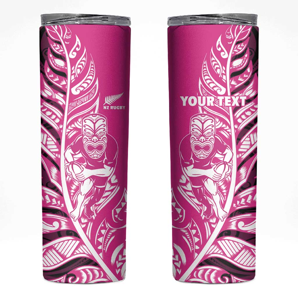 New Zealand Silver Fern Rugby Custom Skinny Tumbler All Black Maori Pattern Pink LT14 Pink - Polynesian Pride