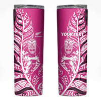 New Zealand Silver Fern Rugby Custom Skinny Tumbler All Black Maori Pattern Pink LT14 Pink - Polynesian Pride