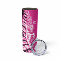 New Zealand Silver Fern Rugby Custom Skinny Tumbler All Black Maori Pattern Pink LT14 - Polynesian Pride