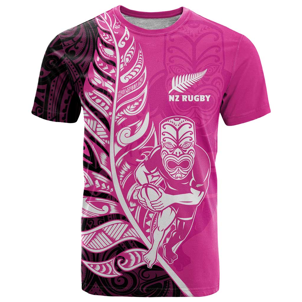New Zealand Silver Fern Rugby Custom T Shirt All Black Maori Pattern Pink - Polynesian Pride