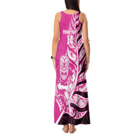 New Zealand Silver Fern Rugby Custom Tank Maxi Dress All Black Maori Pattern Pink - Polynesian Pride