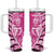 New Zealand Silver Fern Rugby Custom Tumbler With Handle All Black Maori Pattern Pink - Polynesian Pride