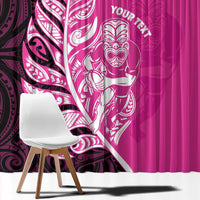 New Zealand Silver Fern Rugby Custom Window Curtain All Black Maori Pattern Pink - Polynesian Pride
