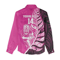 New Zealand Silver Fern Rugby Custom Women Casual Shirt All Black Maori Pattern Pink - Polynesian Pride