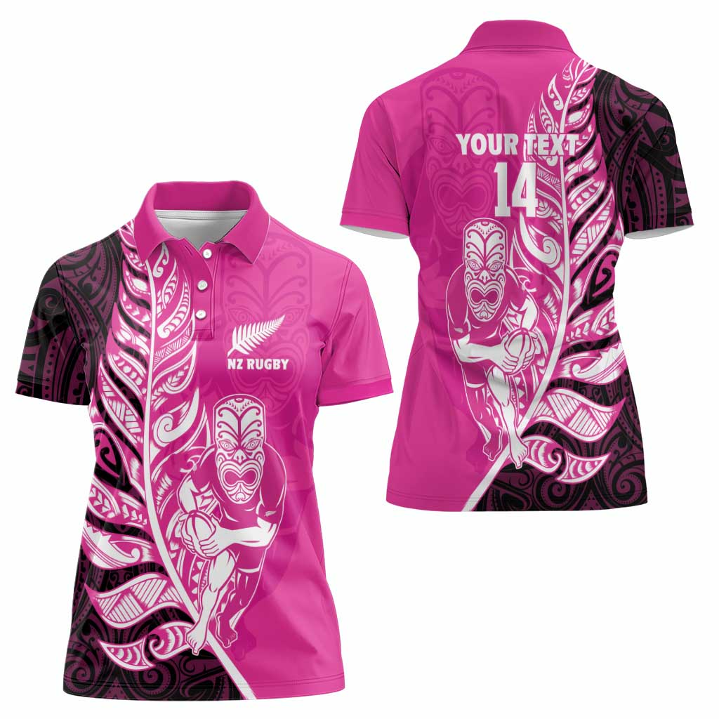 New Zealand Silver Fern Rugby Custom Women Polo Shirt All Black Maori Pattern Pink - Polynesian Pride