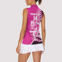 New Zealand Silver Fern Rugby Custom Women Sleeveless Polo Shirt All Black Maori Pattern Pink - Polynesian Pride