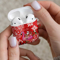 Personalized Hawaii Christmas AirPods Case Mele Kalikimaka Chilling Shaka Santa Flamingo - Polynesian Pride