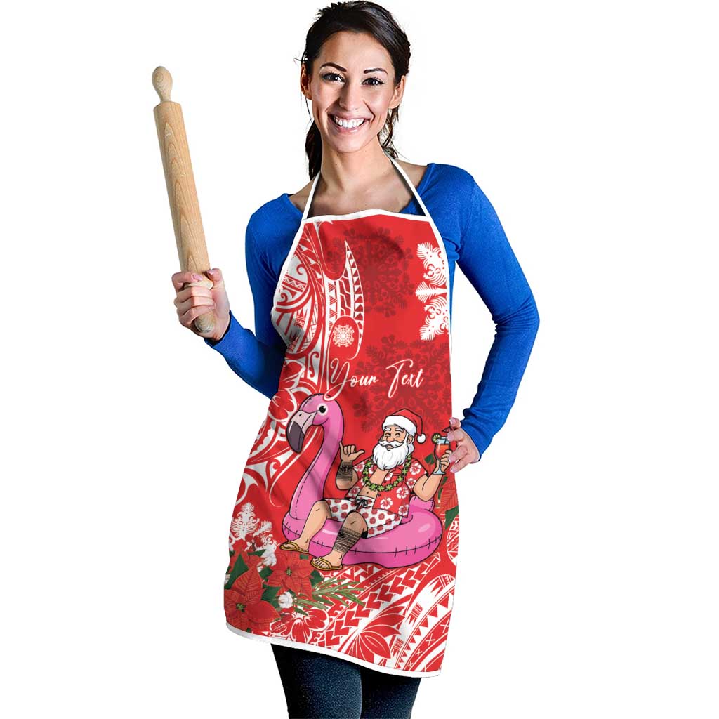 Personalized Hawaii Christmas Apron Mele Kalikimaka Chilling Shaka Santa Flamingo - Polynesian Pride