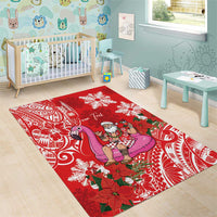 Personalized Hawaii Christmas Area Rug Mele Kalikimaka Chilling Shaka Santa Flamingo - Polynesian Pride