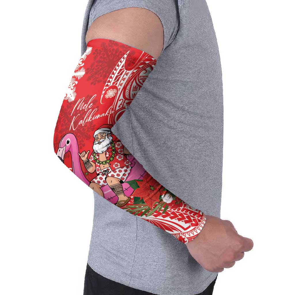 Personalized Hawaii Christmas Arm Sleeves Mele Kalikimaka Chilling Shaka Santa Flamingo - Polynesian Pride