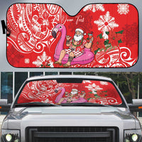 Personalized Hawaii Christmas Auto Sun Shade Mele Kalikimaka Chilling Shaka Santa Flamingo - Polynesian Pride