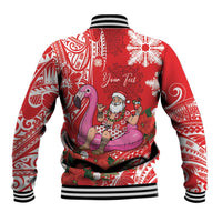 Personalized Hawaii Christmas Baseball Jacket Mele Kalikimaka Chilling Shaka Santa Flamingo - Polynesian Pride