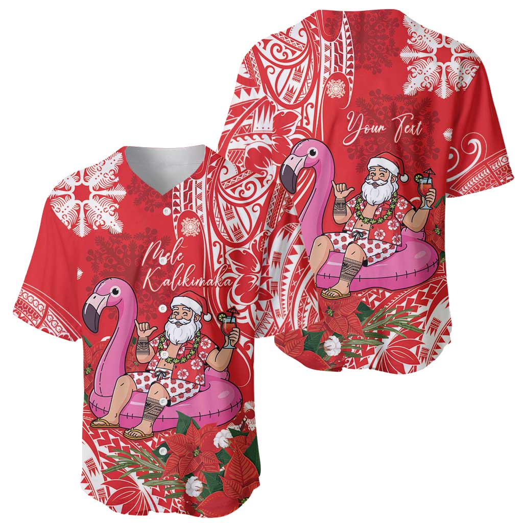Personalized Hawaii Christmas Baseball Jersey Mele Kalikimaka Chilling Shaka Santa Flamingo - Polynesian Pride