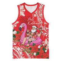 Personalized Hawaii Christmas Basketball Jersey Mele Kalikimaka Chilling Shaka Santa Flamingo - Polynesian Pride
