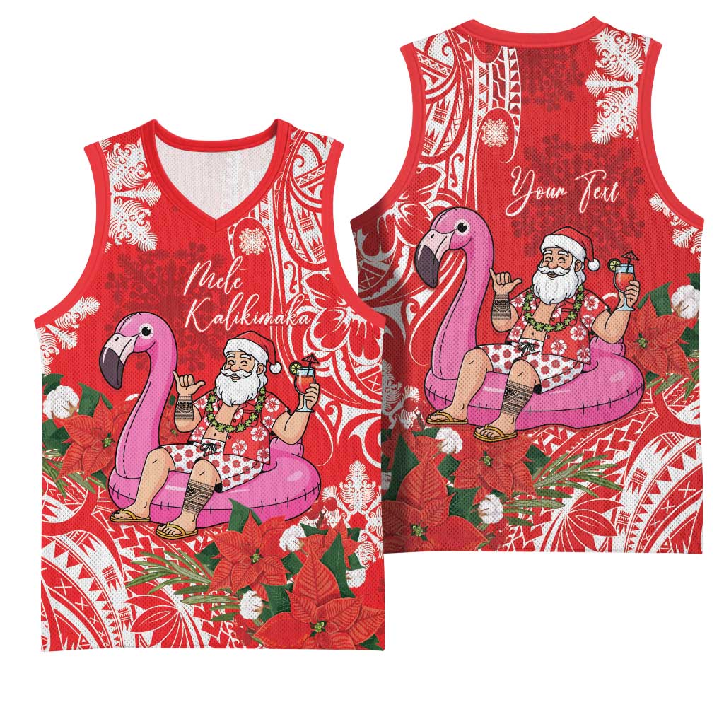 Personalized Hawaii Christmas Basketball Jersey Mele Kalikimaka Chilling Shaka Santa Flamingo - Polynesian Pride