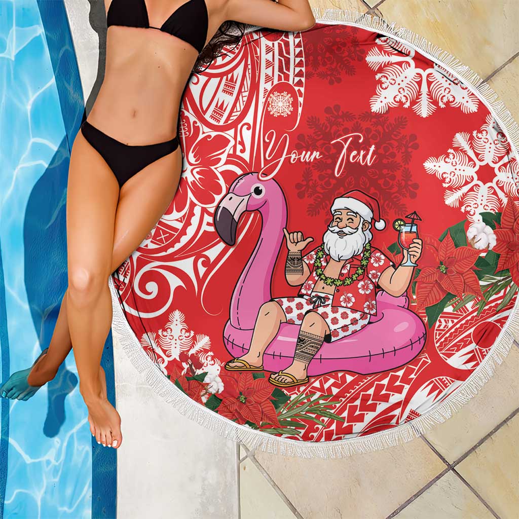 Personalized Hawaii Christmas Beach Blanket Mele Kalikimaka Chilling Shaka Santa Flamingo - Polynesian Pride