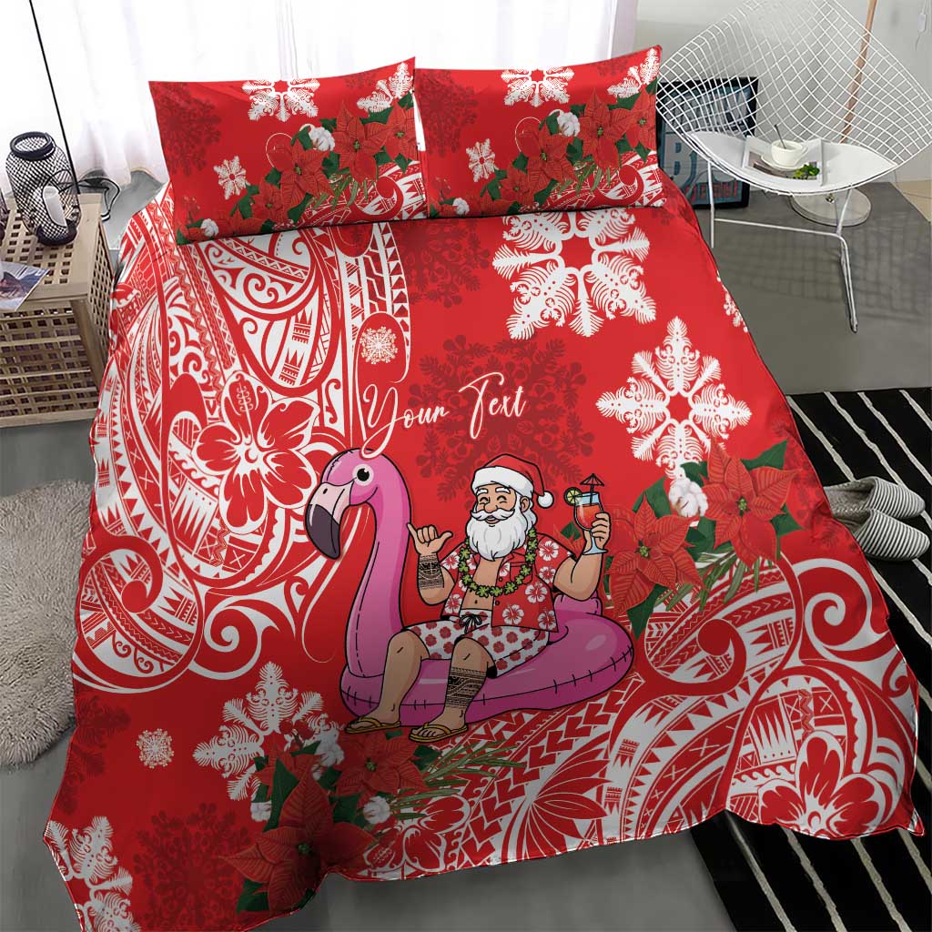 Personalized Hawaii Christmas Bedding Set Mele Kalikimaka Chilling Shaka Santa Flamingo - Polynesian Pride