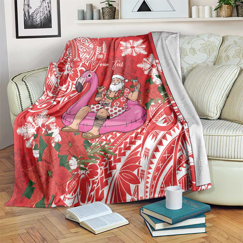 Personalized Hawaii Christmas Blanket Mele Kalikimaka Chilling Shaka Santa Flamingo - Polynesian Pride