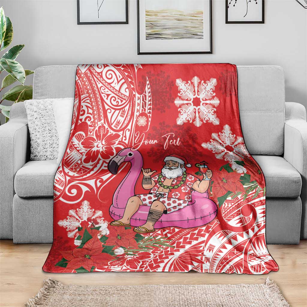 Personalized Hawaii Christmas Blanket Mele Kalikimaka Chilling Shaka Santa Flamingo - Polynesian Pride