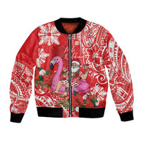 Personalized Hawaii Christmas Bomber Jacket Mele Kalikimaka Chilling Shaka Santa Flamingo - Polynesian Pride