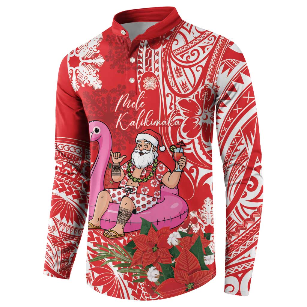 Personalized Hawaii Christmas Button Sweatshirt Mele Kalikimaka Chilling Shaka Santa Flamingo - Polynesian Pride
